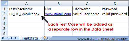 Adding Test Data in Excel Sheet