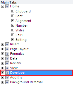 Enable Developer Tab in MS Excel