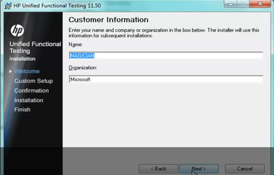 Install UFT 11.5 - Customer Information Screen