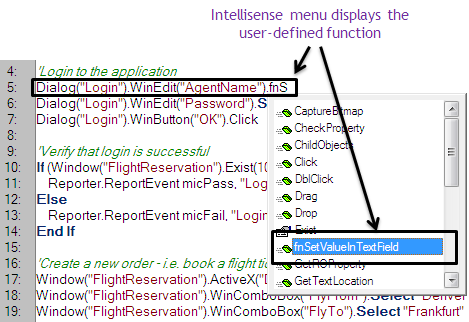 QTP Hybrid Framework - custom function displayed in intellisense menu