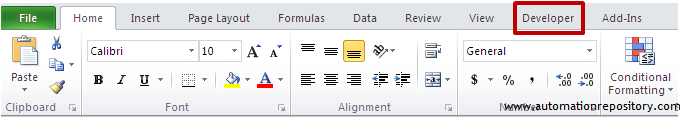 Developer Tab in MS Excel