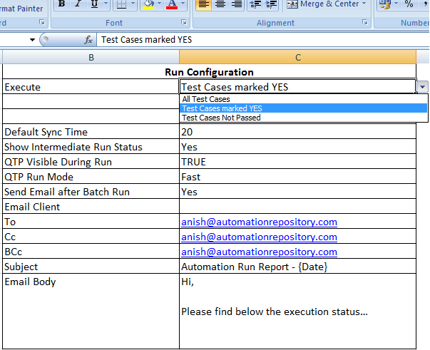 External Framework Configuration Settings