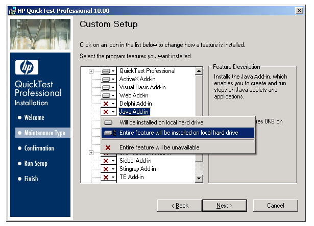 QTP Setup Wizard - Custom Setup