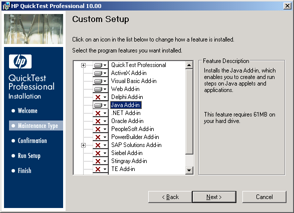 QTP Setup Wizard - Custom Setup