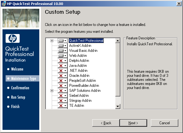 QTP Setup Wizard - Custom Setup