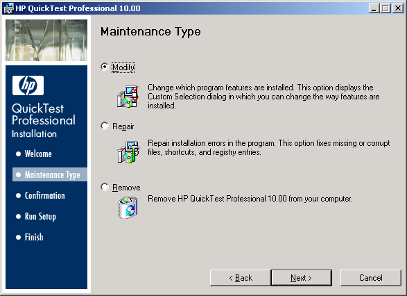 QTP Setup Wizard - Maintenance Type