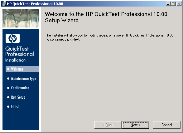 QTP Setup Wizard - Welcome Screen