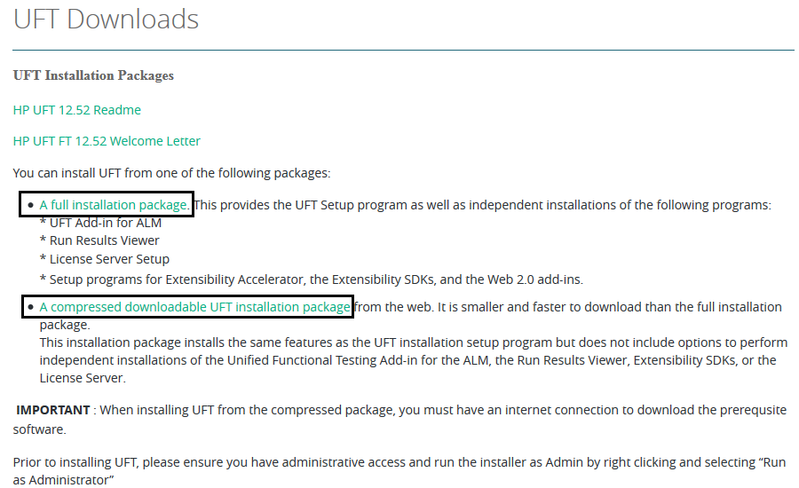 UFT 12.52 - Installation Packages