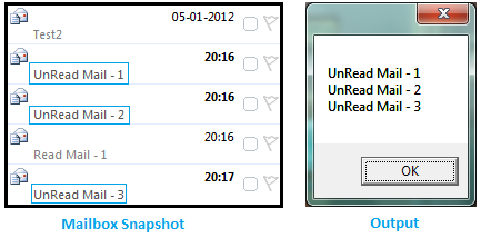 List of Unread Emails in Outlook Inbox